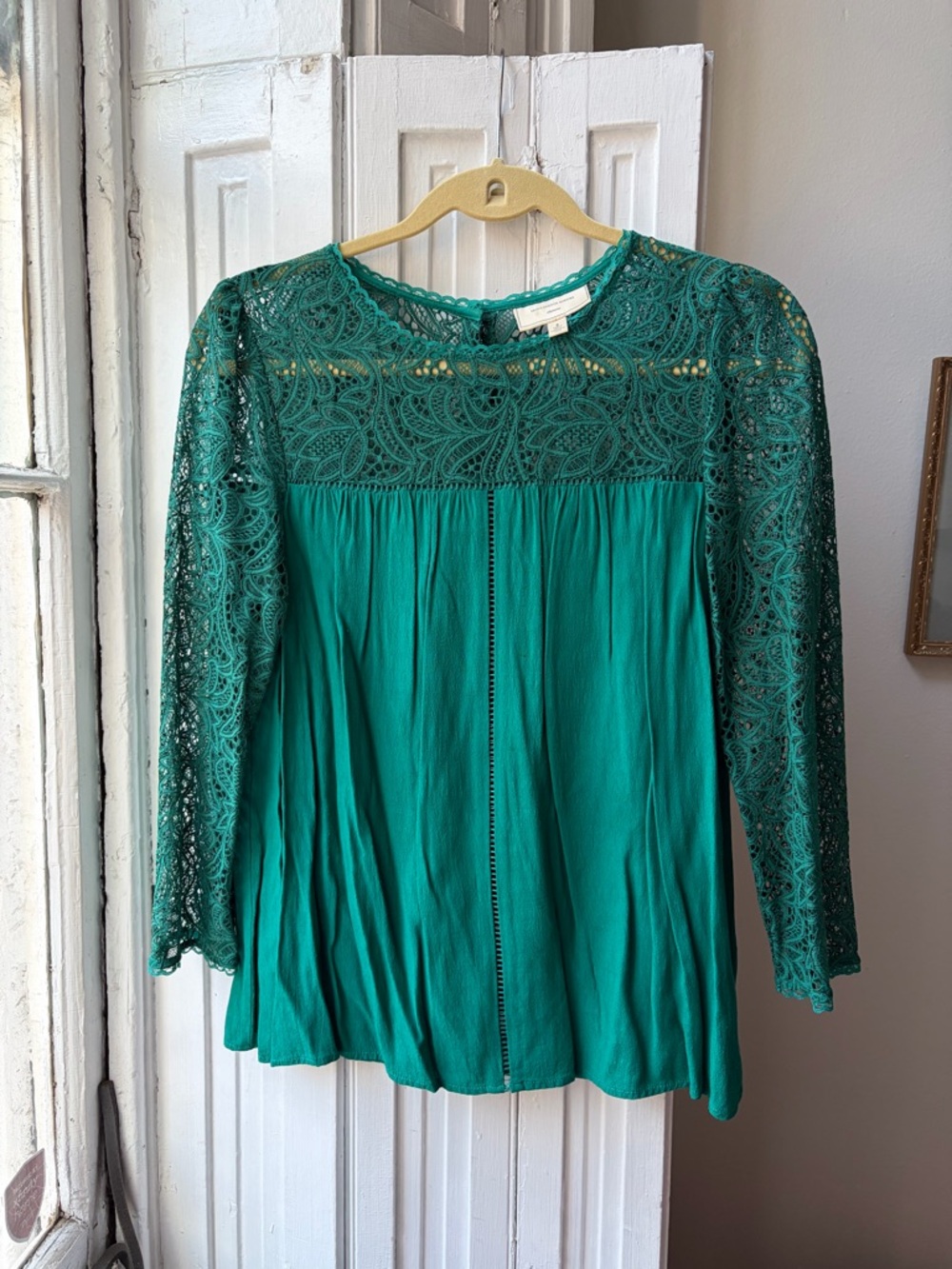 Moulinette Soeurs Teal Lace Yoke Long-Sleeve Blouse